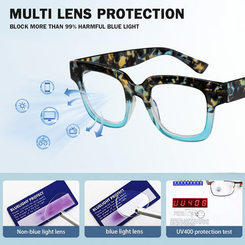 STYLISH LARGE FRAME PATTERN ANTI-BLUE LIGHT READING GLASSES