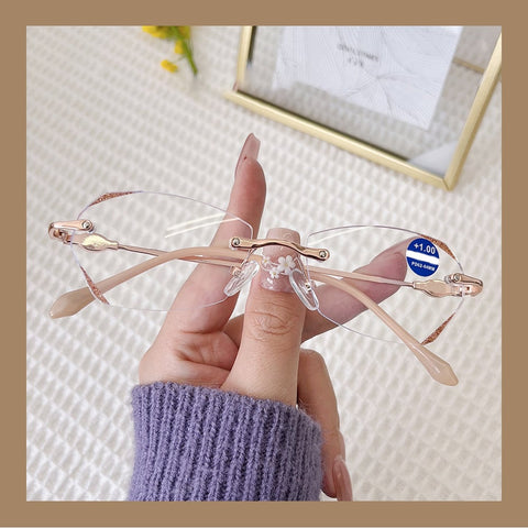 WOMEN'S FRAMELESS ANTI-BLUE LIGHT HIGH-DEFINITION DIAMOND READING GLASSES