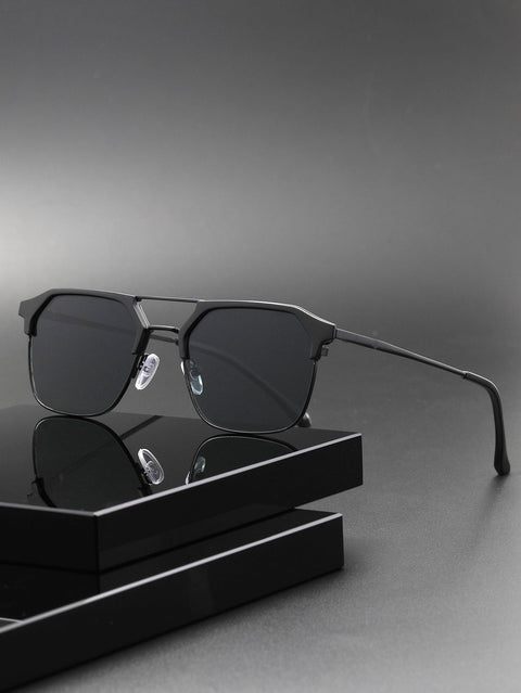 1pc Square Metallic Decor Fashionable Aviator Sunglasses