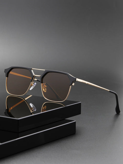 1pc Square Metallic Decor Fashionable Aviator Sunglasses