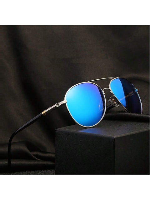 Classic Unisex Aviator Style Polarized Sunglasses With Ice Blue Mirrored Lenses.luxury Designer Brand Sunglasses Ideal For Fashionable Drivers, Pilots And Astronauts. Made With Retro Metallic Frame And Anti-glare Uv400 Lenses. Features Adjustable Spring H