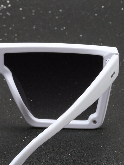 1pc Men's White Plastic Flat Top Sunglasses, Holiday & Ins Style & Fashionable, Daily Sun Protection