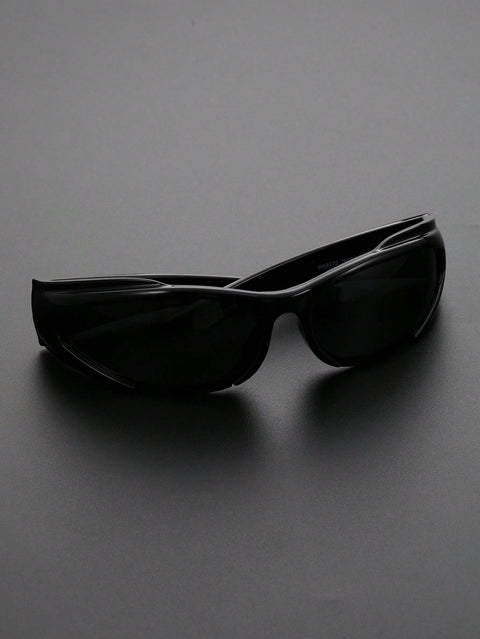 1pc Men Black Sports Around Geometric Frame Fashion Sunglasses For Camping Cycling Fishing Classic Clothing Accessories