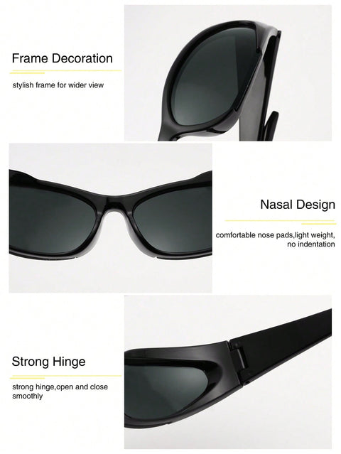 1pc Men Black Sports Around Geometric Frame Fashion Sunglasses For Camping Cycling Fishing Classic Clothing Accessories