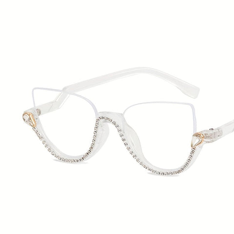 WOMEN'S CAT EYE RHINESTONE DECORATION HALF FRAME PRESBYOPIA GLASSES