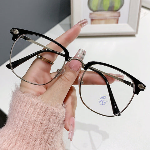 WOMEN'S FASHIONABLE METAL HALF FRAME ANTI-BLUE LIGHT READING GLASSES