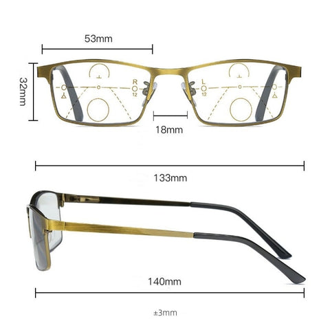 TITANIUM MULTI-FOCUS READING GLASSES  PROGRESSIVE DOUBLE LIGHT ANTI-BLUE LIGHT