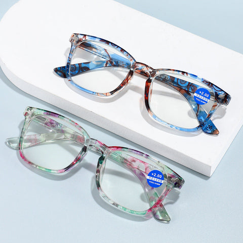 WOMEN'S FASHION PRINTED LARGE FRAME ANTI-BLUE LIGHT READING GLASSES