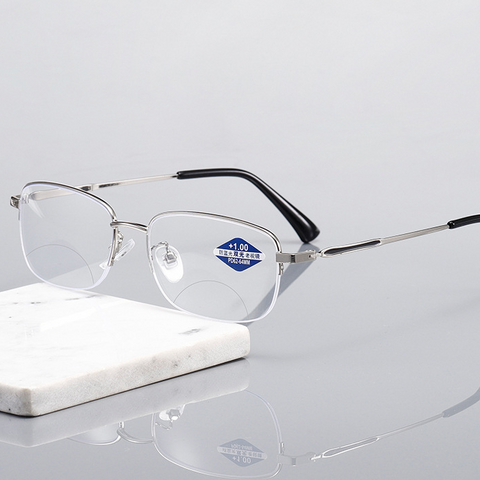 MEN'S METAL HALF-FRAME BIFOCAL READING GLASSES