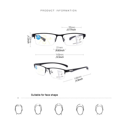 TITANIUM MULTI-FOCUS READING GLASSES PROGRESSIVE DOUBLE LIGHT ANTI-BLUE LIGHT