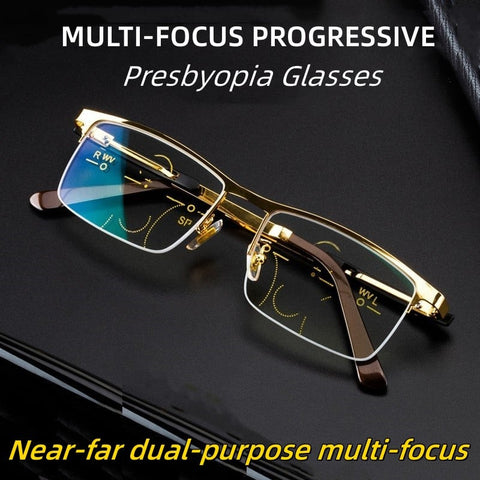 TITANIUM MULTI-FOCUS READING GLASSES  PROGRESSIVE DOUBLE LIGHT ANTI-BLUE LIGHT