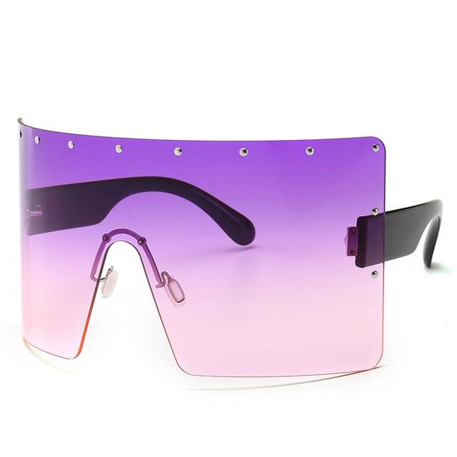 Large One-piece Fashion Sunglasses For Women Men Rivet Square